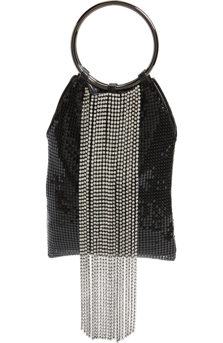 Whiting & Davis Cascade Crystal Fringe Mesh Bracelet Bag, Main, color,