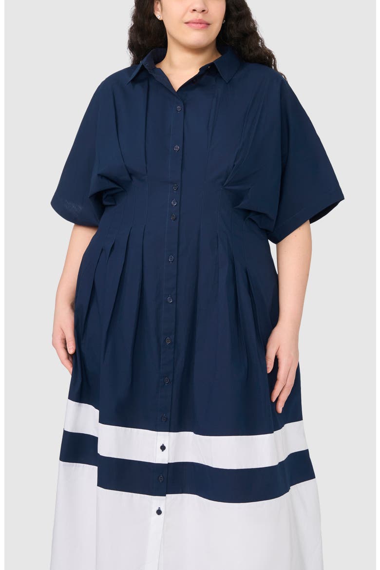 Pleated Combo Hem Cotton Maxi Shirtdress, Alternate, color, CLASSIC NAVY