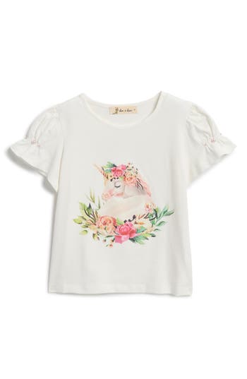 Shop Doe A Dear Kids' Puff Sleeve Unicorn Graphic T-shirt In White