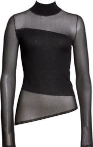 Jason Wu Collection Sheer Inset Merino Wool Turtleneck Sweater