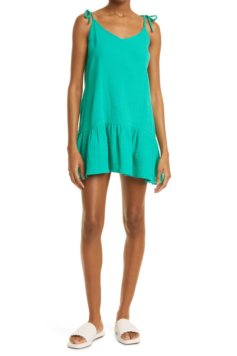 Easy Organic Cotton Gauze Slipdress, Main, color, PEACOCK GREEN