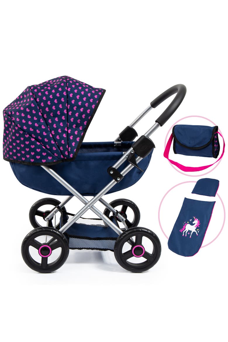 4 in 1 Toy Baby Doll Pram Stroller Cosy Set Up to 18 Inch, Blue, Purple, Main, color, Multicolored