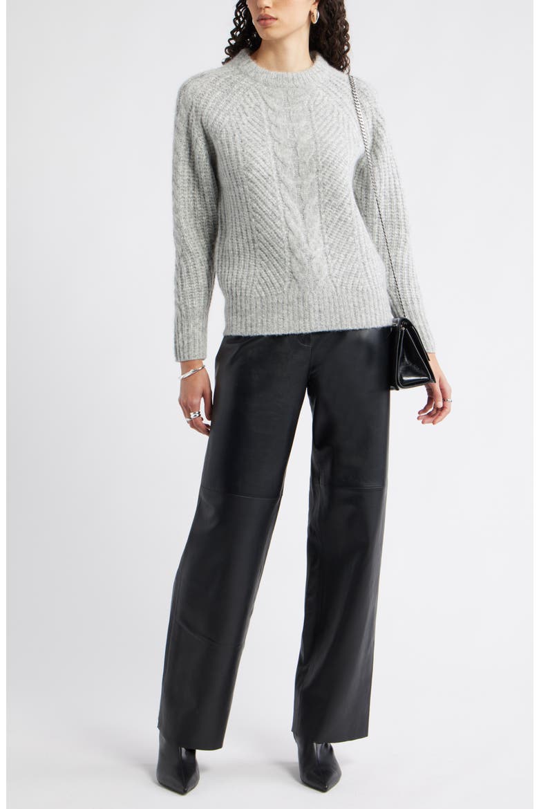 Cable Crewneck Alpaca Blend Sweater, Alternate, color, GREY HEATHER