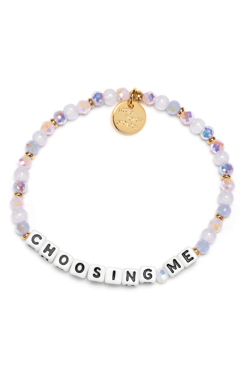 Little Words Project Choosing Me Beaded Stretch Bracelet, Main, color, White