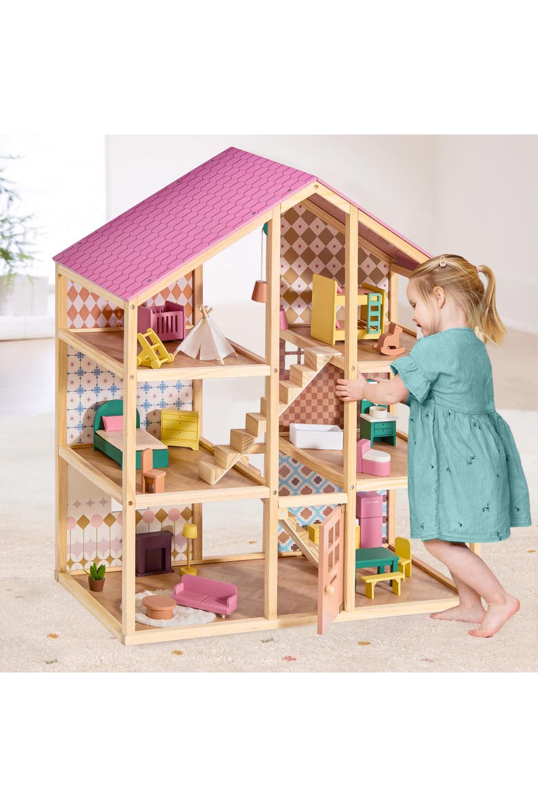 6 Room Wooden Dollhouse Set with 31 Piece Furniture for Kids, Main, color, Multicolor