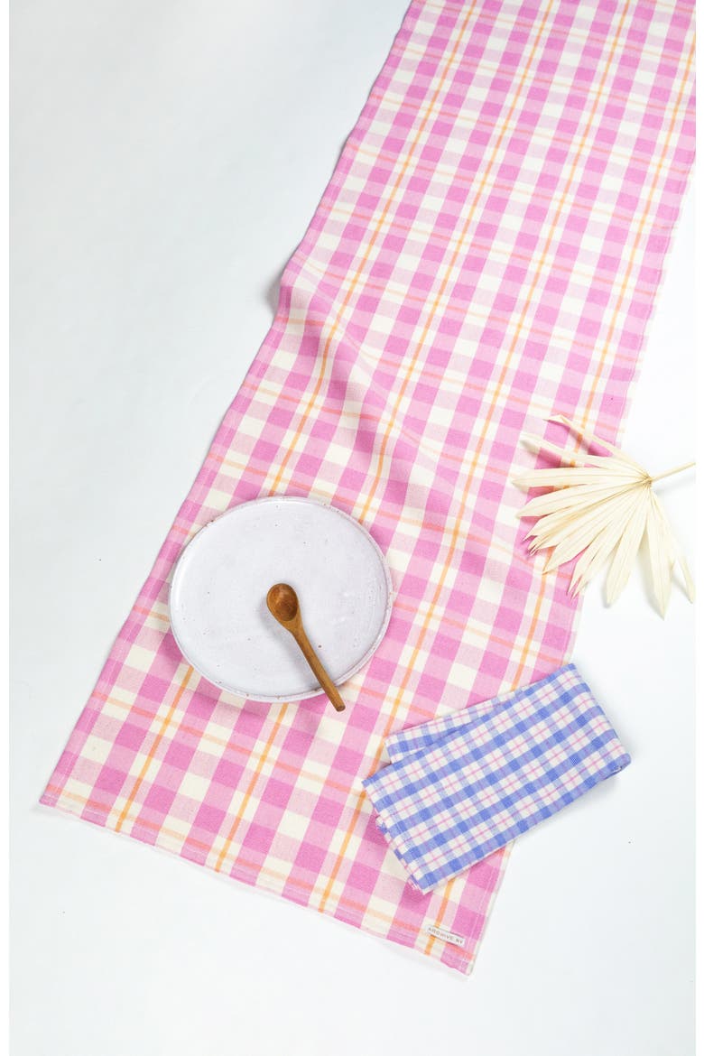 Handwoven Colorful Plaid Cotton Table Runner, Main, color, Pink