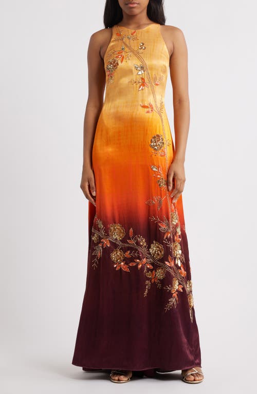 Sani Mya Beaded Satin Anarkali In Dusky Ember