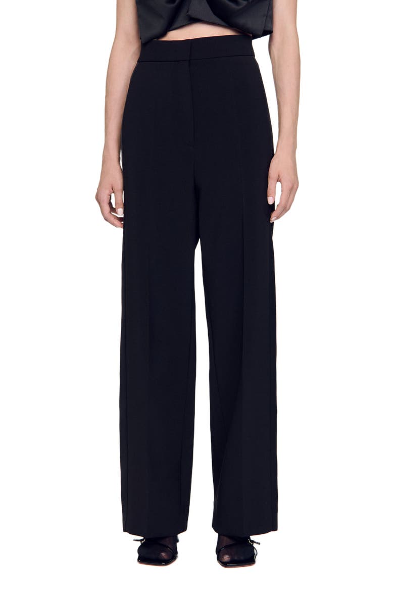 SANDRO Wide-leg satin side stripe trousers, Main, color,