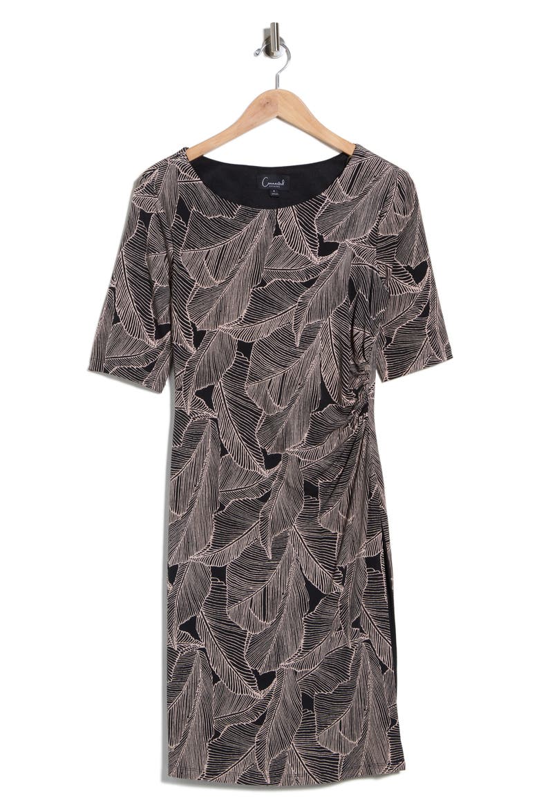 Printed Shirred Midi Dress, Alternate, color, BLACK.CAMEL