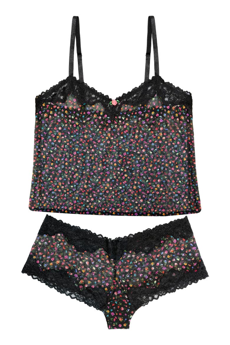 Floral Sheer Lace Trim Camisole & Boyshorts Set, Alternate, color, MEADOW DREAM