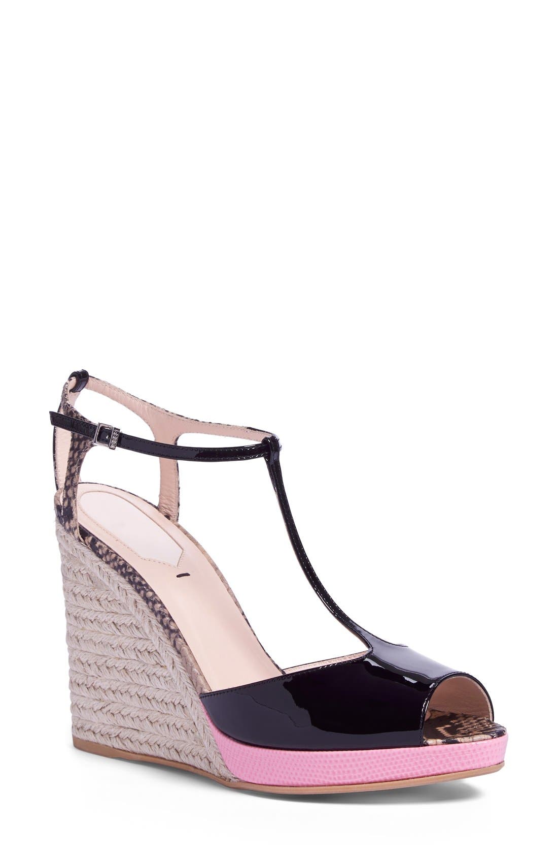 Fendi 'Elodie' T-Strap Wedge Sandal, Main, color, 