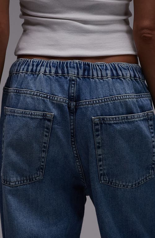 Topshop Baggy Drawstring Jeans In Blue