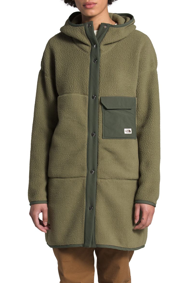 Mashup Fleece Hooded Coat, Main, color, BURNT OLIVE GRN/NEW TAUPE GRN