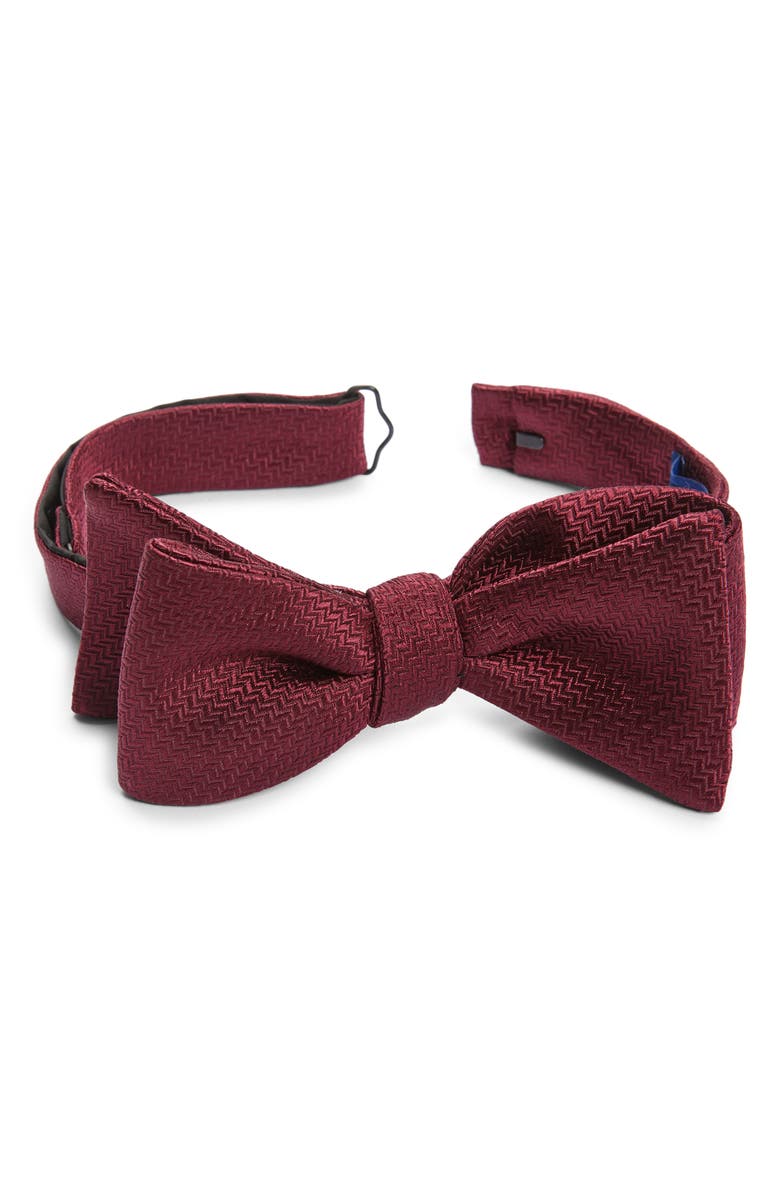 David Donahue Pre-Tied Silk Bow Tie, Main, color, Merlot