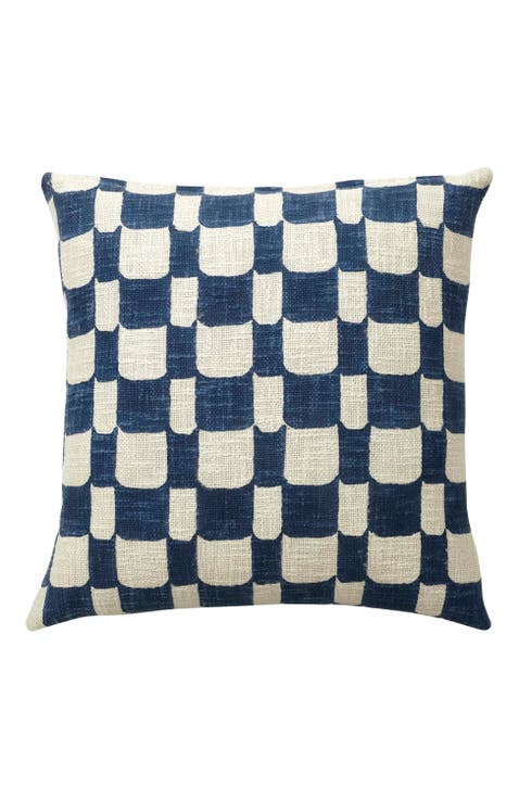 Checkered Block Printed Lumbar Pillow - Cover + Insert