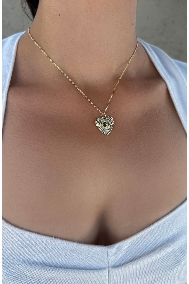 Cubic Zirconia Fluted 'Mom' Heart Pendant Necklace, Alternate, color, GOLD