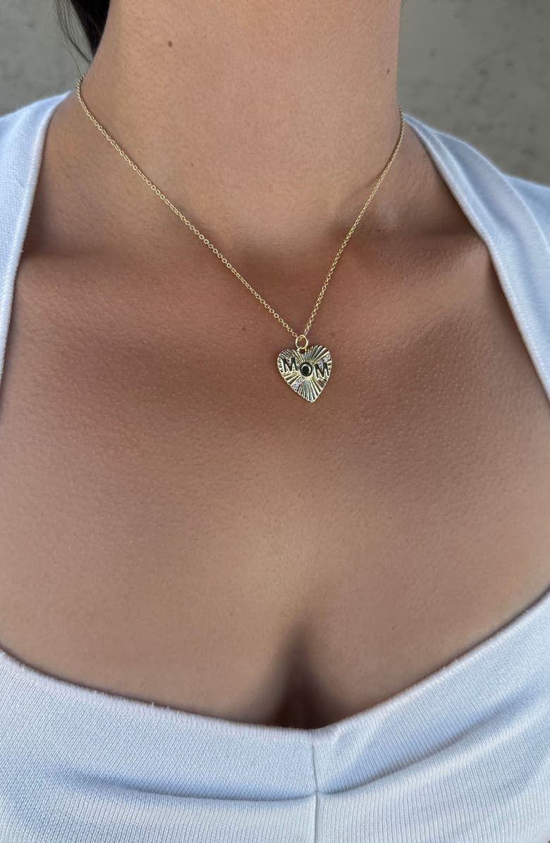 Adornia Cubic Zirconia Fluted 'Mom' Heart Pendant Necklace, Alternate, color, Gold