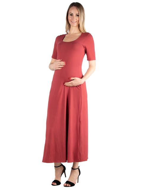 Casual Maternity Maxi Dress With Sleeves