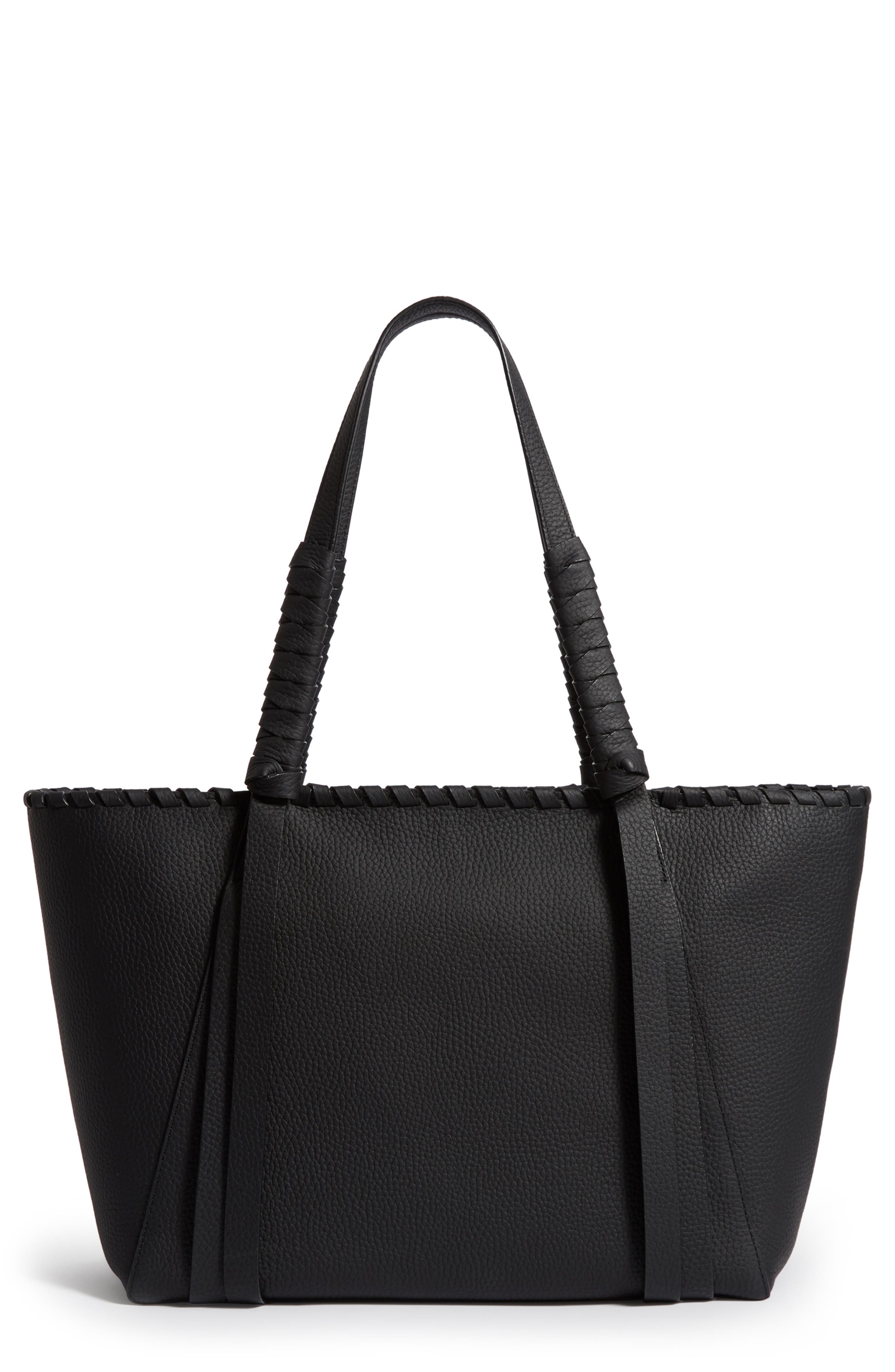 AllSaints Small Kepi East/West Leather Tote, Main, color, 