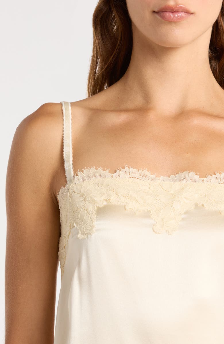 Reformation Lilah Lace Trim Silk Minidress, Alternate, color, Yogurt