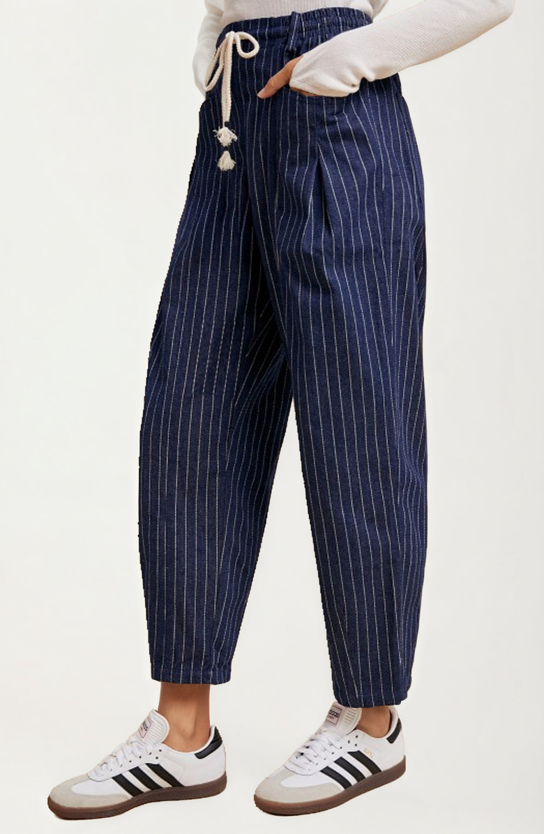 Knit and Lounge Relaxed Pinstripe Drawstring Pants, Alternate, color, 