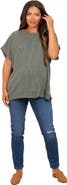 PinkBlush Solid Ribbed Short Sleeve Oversized Tunic Top