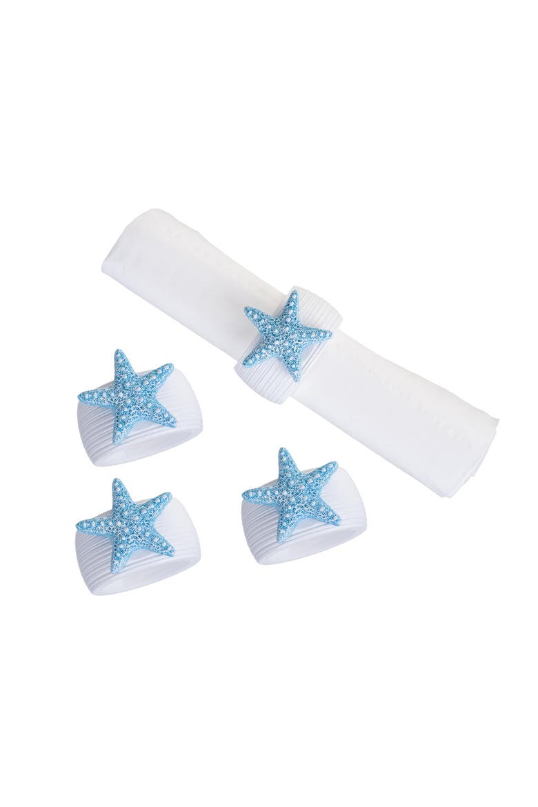 Blue Sea Star Napkin Rings, Set of 4, Main, color, Blue
