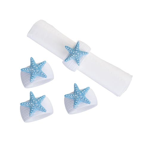 Blue Sea Star Napkin Rings, Set of 4
