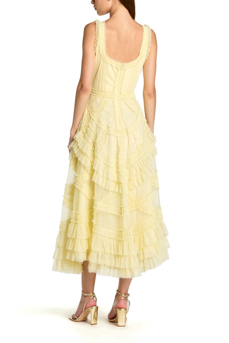 Scoop Neck Sleeveless Mesh Micro Ruffle Midi Dress, Alternate, color, Buttercup