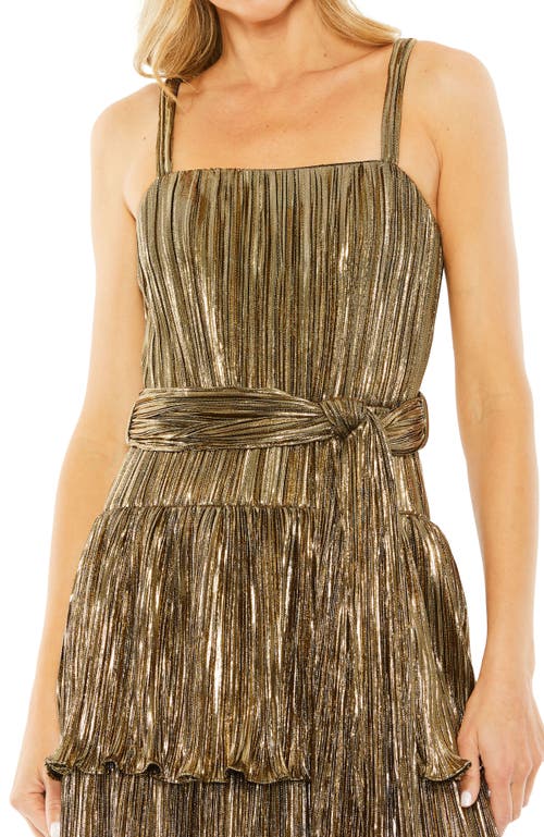 Mac Duggal Ruffle Tiered Buckle Detail Dress In Brown