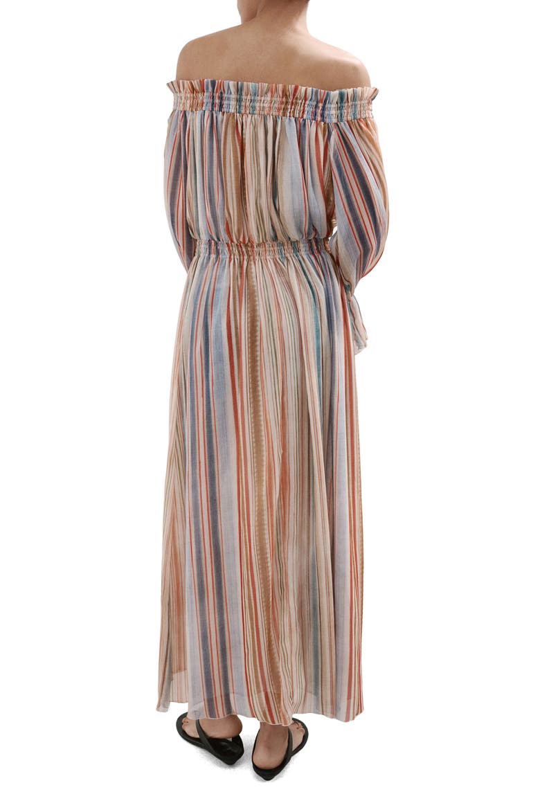 Stripe Long Sleeve Off the Shoulder Maxi Dress, Alternate, color, ECRU