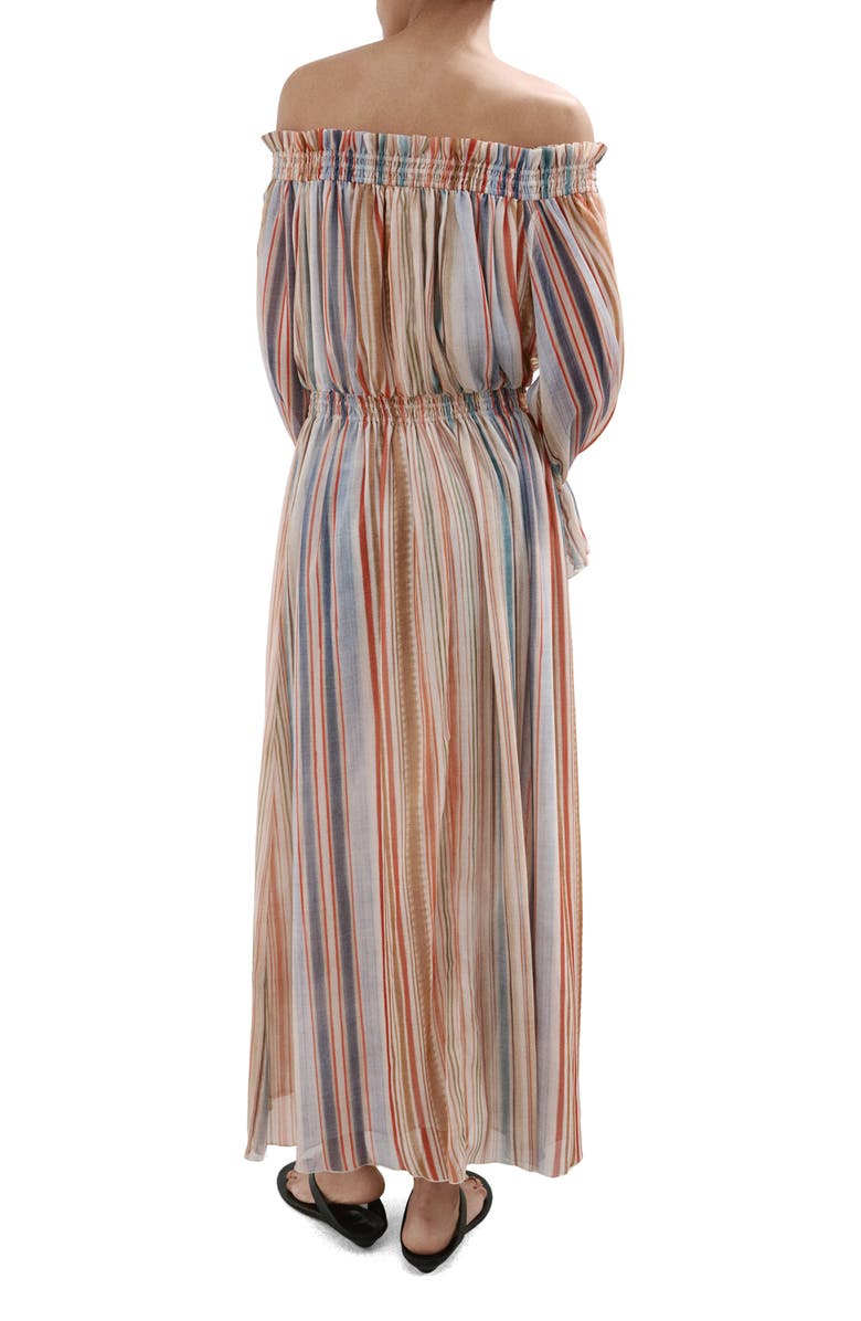 MANGO Stripe Long Sleeve Off the Shoulder Maxi Dress, Alternate, color,