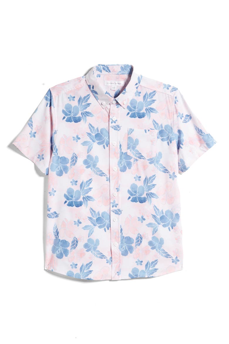 Kids' Short Sleeve Stretch Button-Down Shirt, Main, color, PINK
