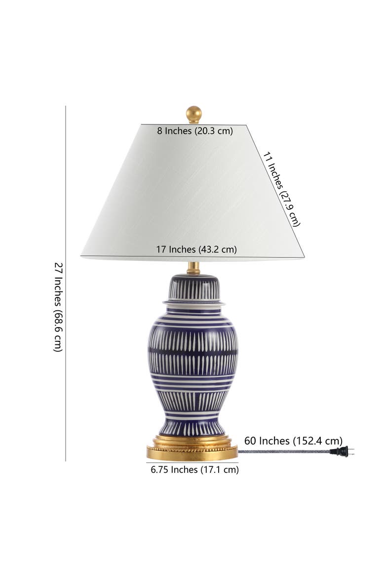 Reed 27" Ceramic/Iron Modern Coastal LED Table Lamp, Navy, Alternate, color, Blue/White