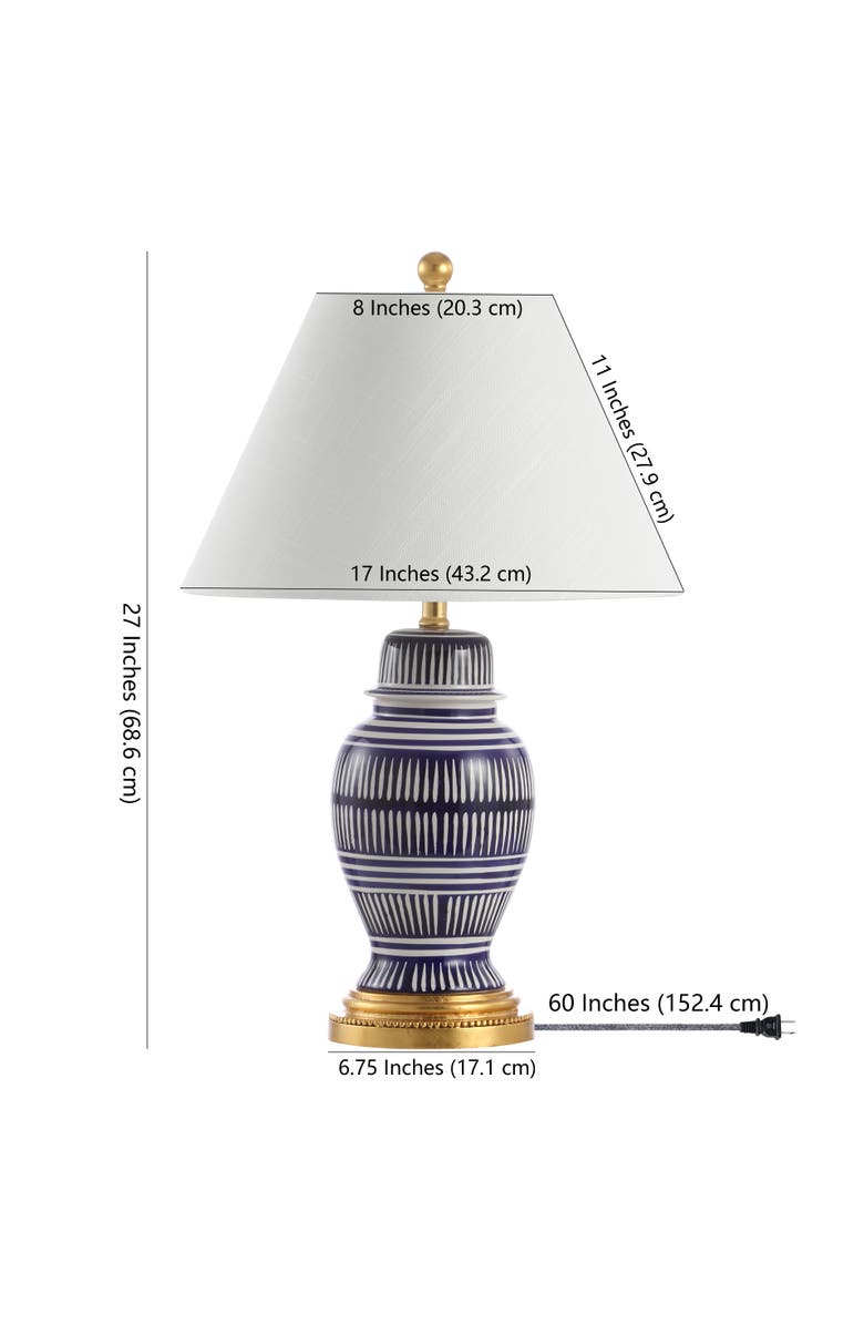 JONATHAN Y Reed 27" Ceramic/Iron Modern Coastal LED Table Lamp, Navy, Alternate, color, Blue/White