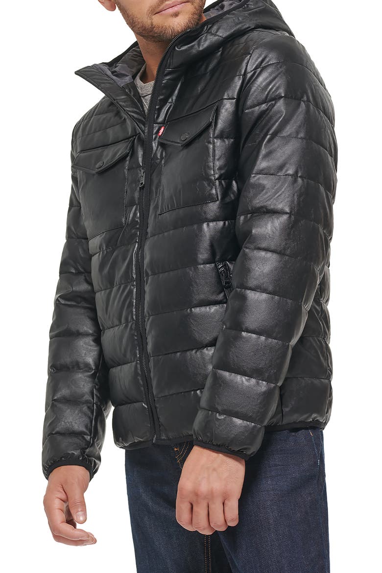 Faux Leather Quilted Jacket, Alternate, color, BLACK