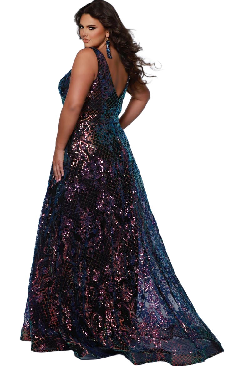 Bra-Friendly V-Neckline Sequin A-Line Plus Size Gown, Alternate, color, Phoenix