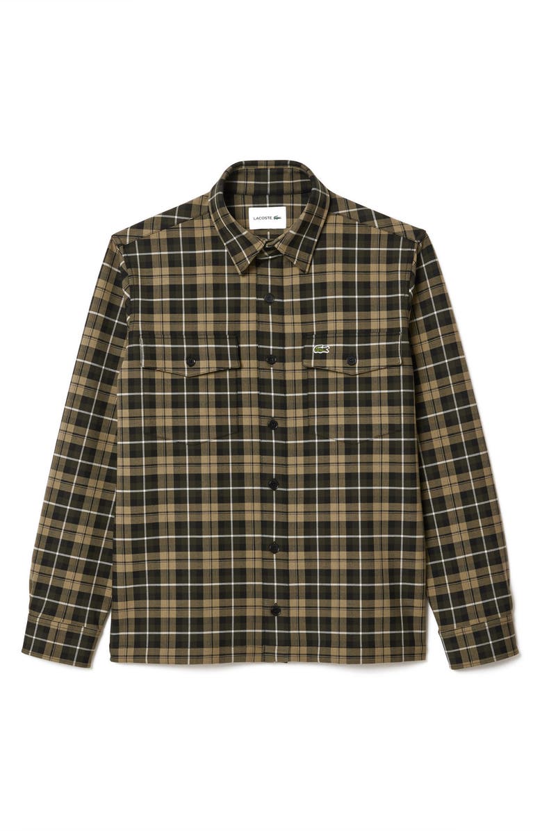 Lacoste Oversize Plaid Flannel Button-Up Overshirt, Alternate, color,