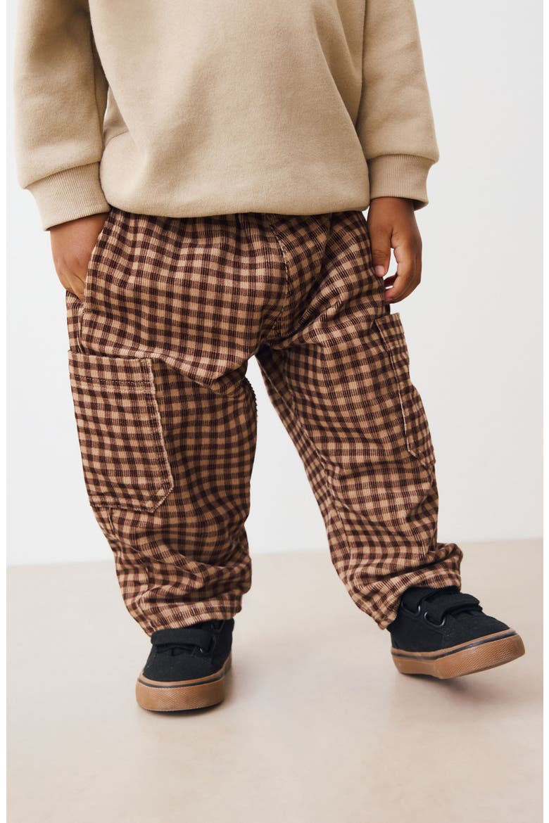 Kids' Gingham Corduroy Cargo Pants, Alternate, color, BROWN