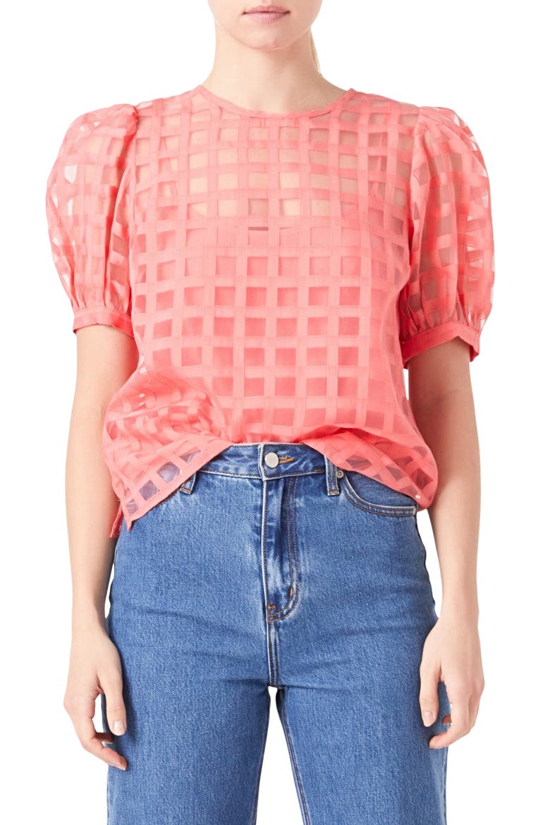 Windowpane Sheer Top, Main, color, CORAL