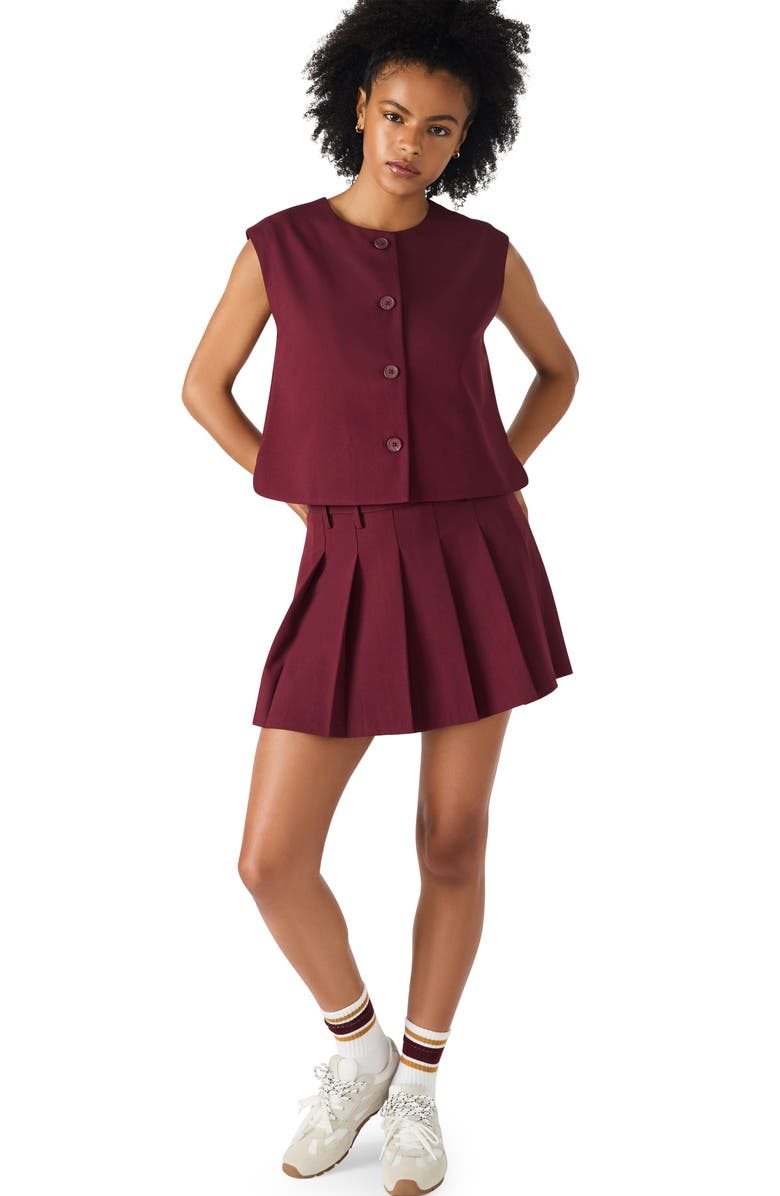 Steve Madden Margo Pleated Miniskirt, Alternate, color, Wine