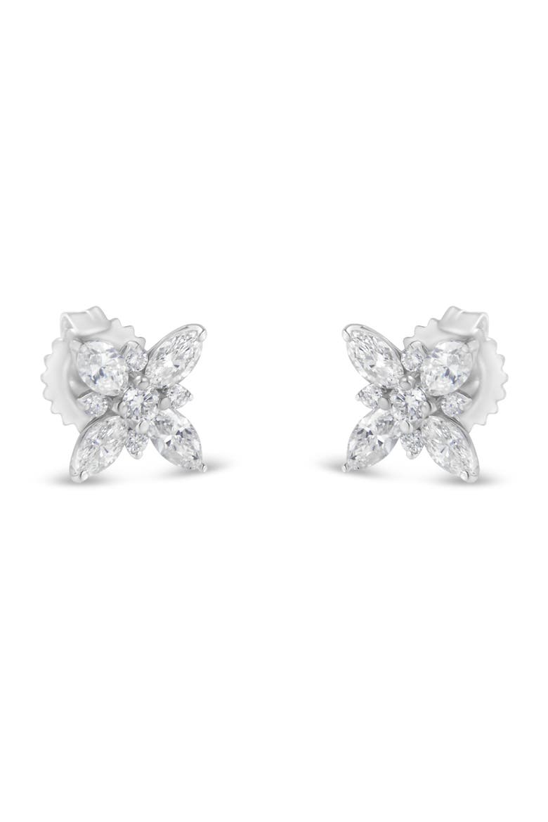 14K White Gold Marquise Diamond Flower Stud Earring, Main, color, White Gold