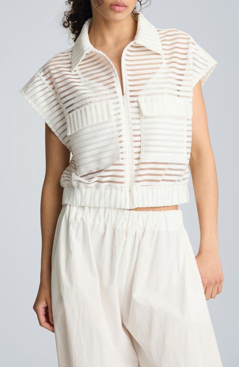 Sheer Stripe Zip Cardigan