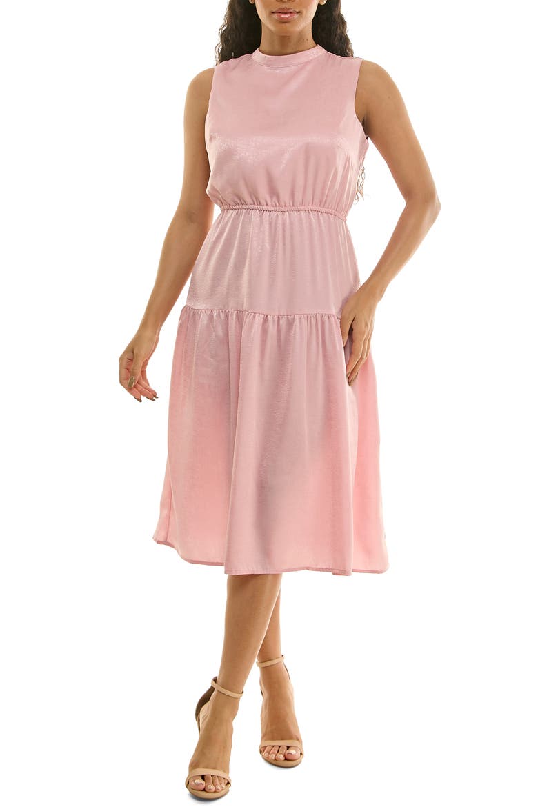 Sleeveless Back Bow Tiered Dress, Main, color, ROSE PINK