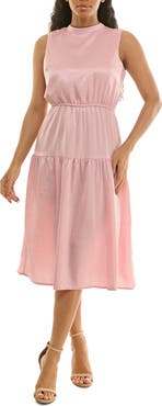 Nina Leonard Sleeveless Back Bow Tiered Dress