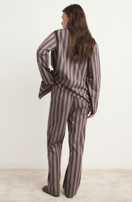 Mango Stripe Cotton Pajama Pants In Brown