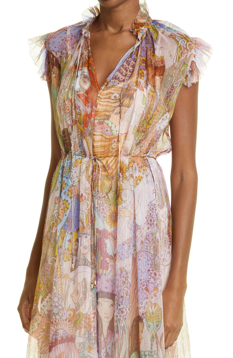 Zimmermann Zodiac Print Metallic Silk Blend Maxi Dress, Alternate, color, 