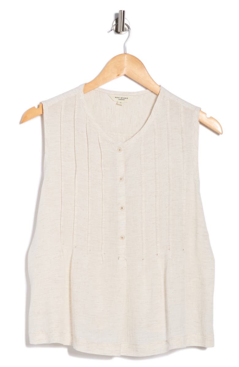 MAX STUDIO Pintucked Sleeveless Henley, Main, color, Natural