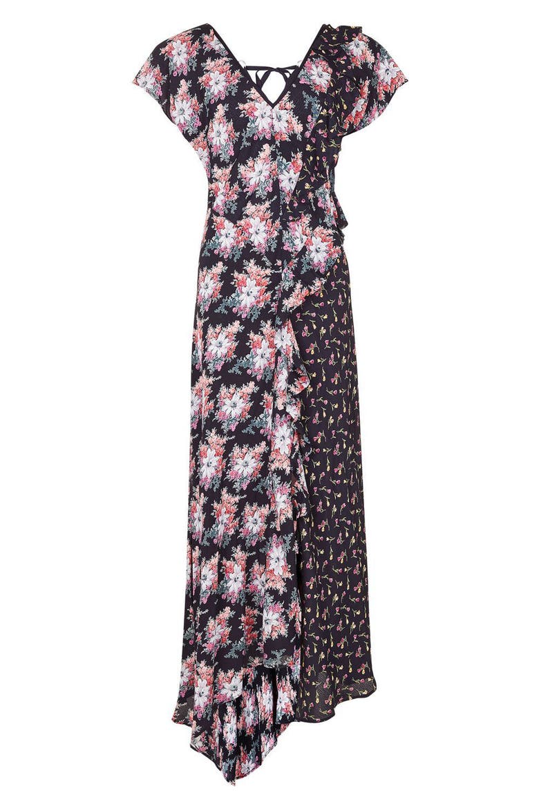 Splice D-Ring Floral Maxi Dress, Alternate, color, BLACK MULTI