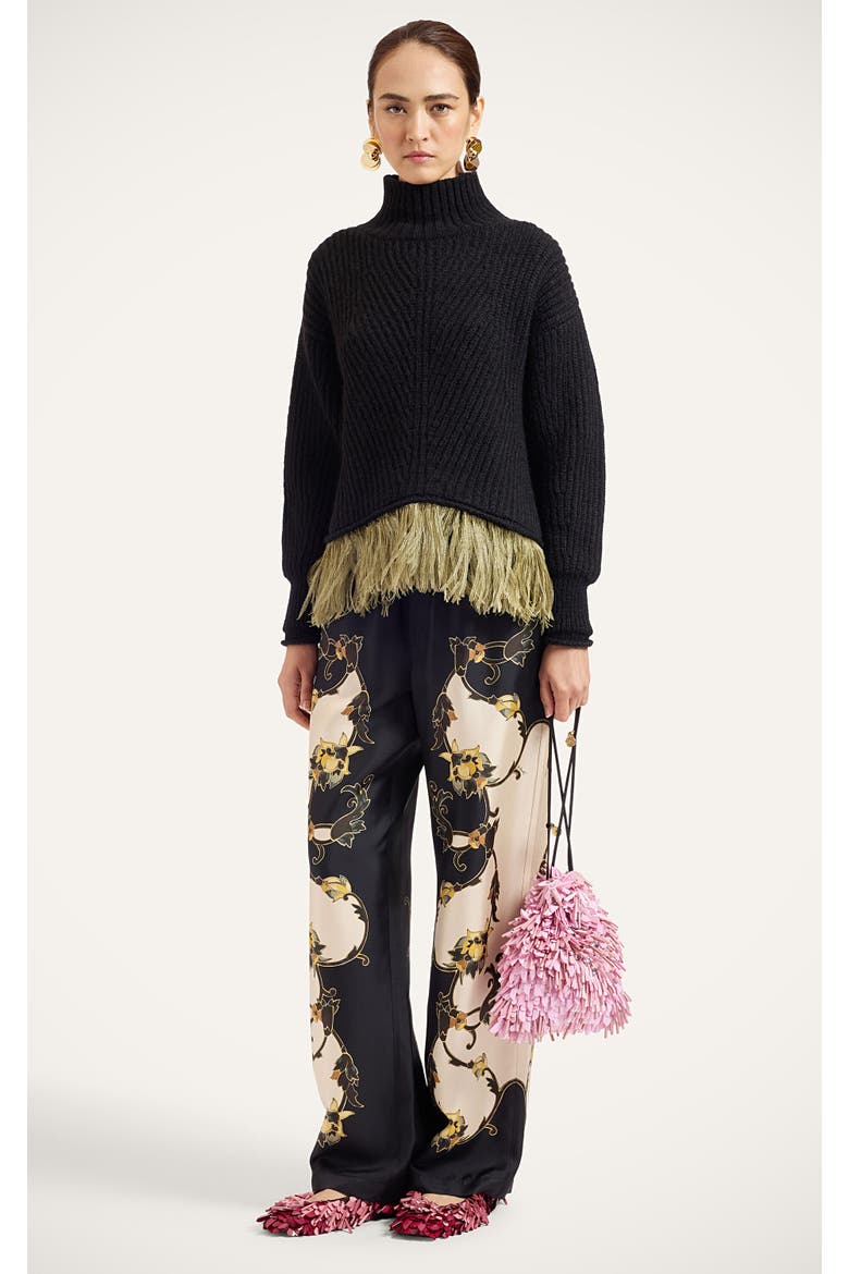 High Kick Sweater With Feathers, Main, color, Solid Black